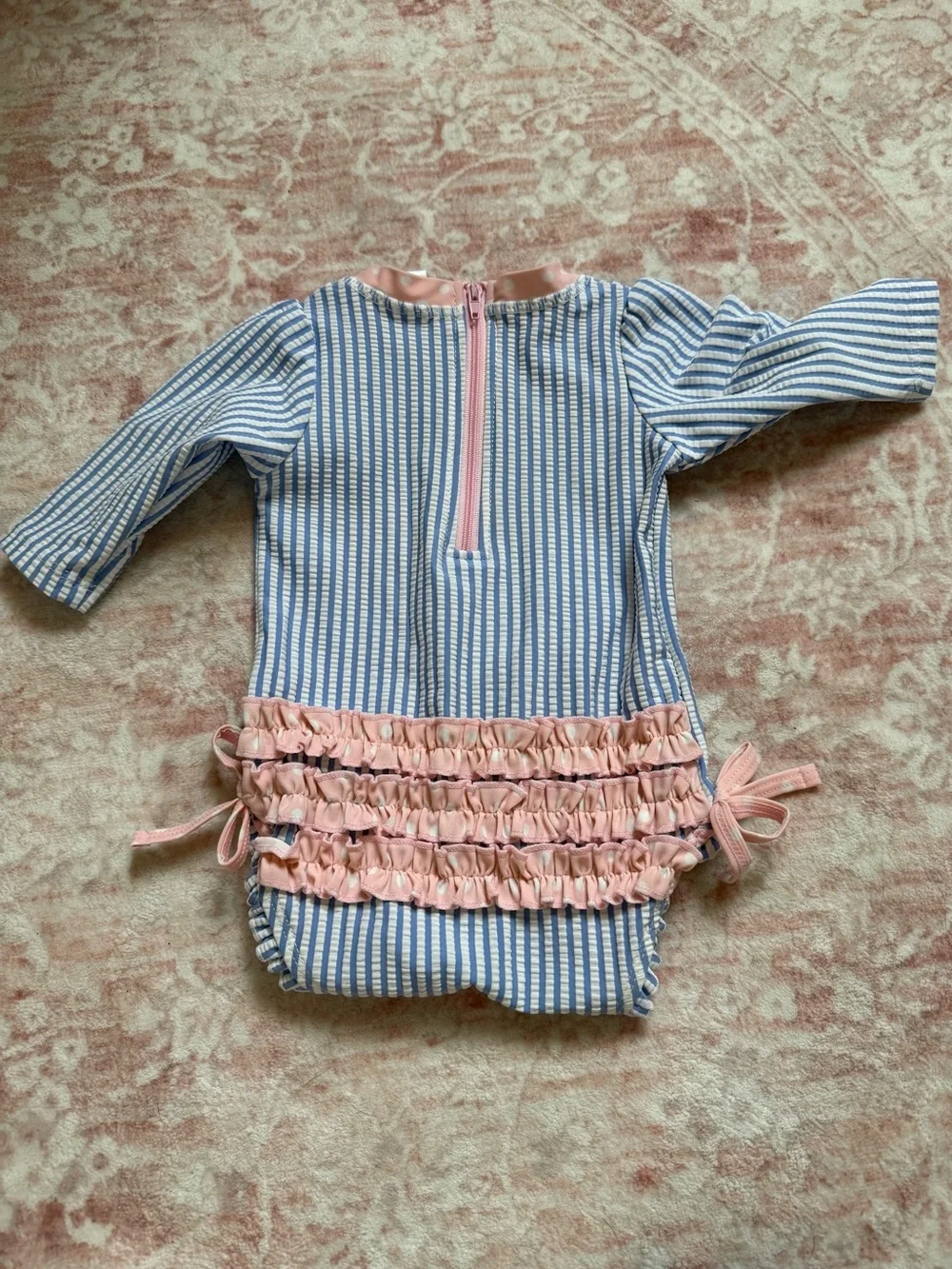 Rufflebutts Periwinkle Blue Seersucker Long Sleeve Rash Guard 0-3 Months